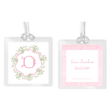 Girl's Watercolor Wreath Monogram Square Laminated Bag Tag