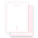 Pink Watercolor Bunny with Scallop Border Baby Stationery