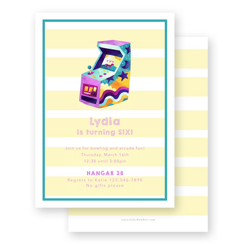 Girl's Yellow and Purple Arcade Birthday Party Invitation (Copy)
