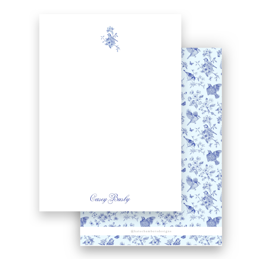 Vintage Botanical Blue Toile Lined Women's Stationery