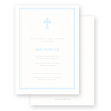Baby Blue Simple Border with Cross Baptism Invitation