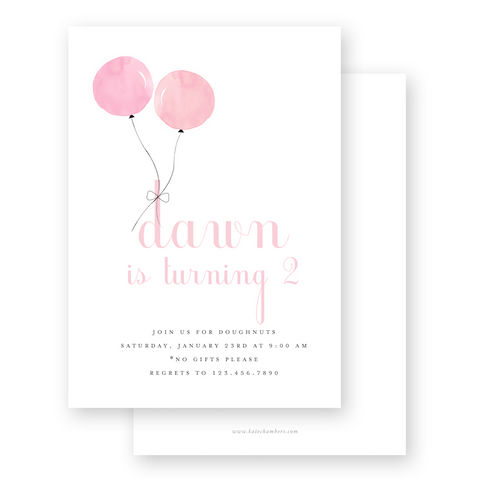 Watercolor Pink Balloons Simple Birthday Party Invitation