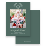 Forest and Pistachio Botanical Crest Monogram Portrait Holiday Card