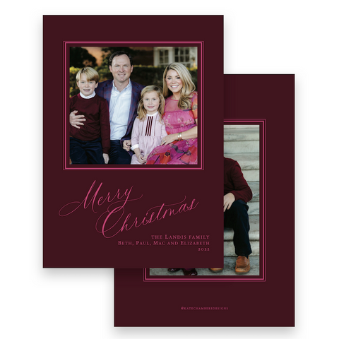 Slanted Cranberry and Pink Portrait Holiday Card