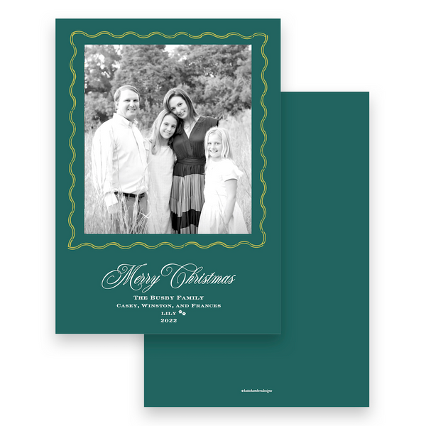 Forest Chartreuse Double Wavy Border Portrait Holiday Card