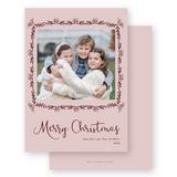 Blush Pink with Maroon Floral Border Portrait Holiday Card
