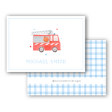 Watercolor Blue Gingham Firetruck Horizontal Enclosure Card