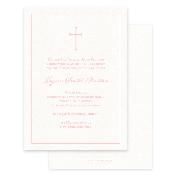 Peach Simple Cross & Border Baptism Invitation