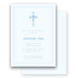 Watercolor Blue Cross with Bow Ribbon Baptism Invitation