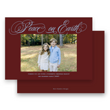 Maroon and Blue "Peace on Earth" Landscape Holiday Card