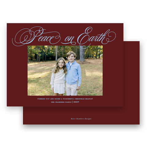 Maroon and Blue "Peace on Earth" Landscape Holiday Card