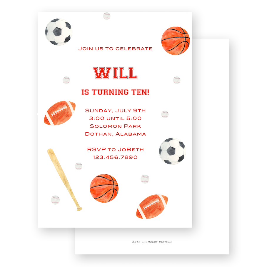 Boy's All Sports Birthday Party Invitation