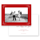 Red & White Vintage Border with Wreath Landscape Holiday Card