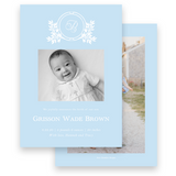 Boy's Blue Botanical Crest Birth Announcement