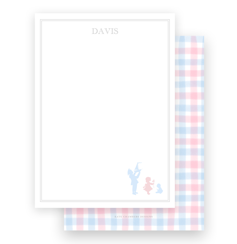 Vintage Children Silhouette with Gingham Portrait Stationery