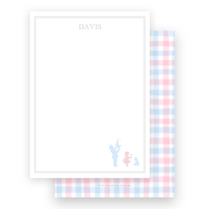 Vintage Children Silhouette with Gingham Portrait Stationery