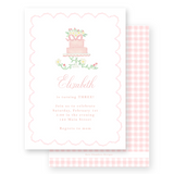 Watercolor Cake with Gingham Birthday Party Invitation