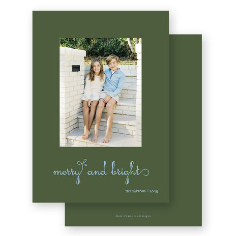 Casual Script "Merry and Bright" Portrait Holiday Card