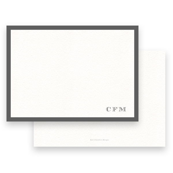 Men's Grey Block Monogram with Bold Border Stationery