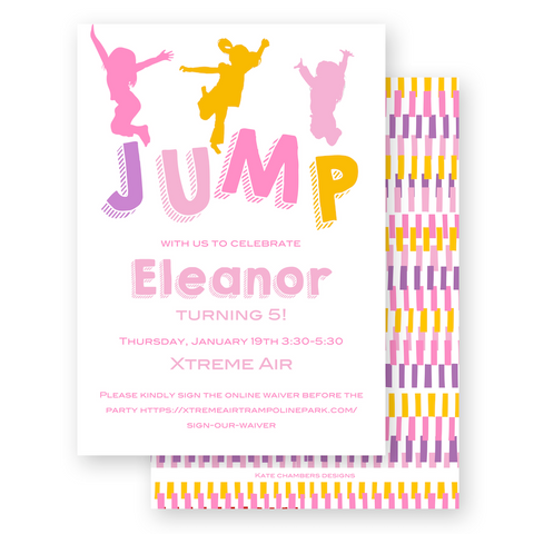 Girl's JUMP! Multicolored Silhouette Birthday Party Invitation
