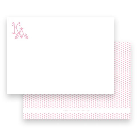 Watercolor Pink Dotted Monogram Lined Women's Stationery