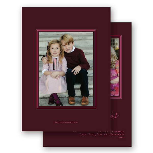 Slanted Cranberry and Pink Portrait Holiday Card