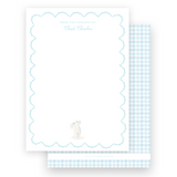 Blue Watercolor Bunny with Scallop Border Baby Stationery
