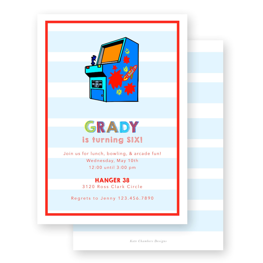 Boy's Blue and Red Arcade Birthday Party Invitation