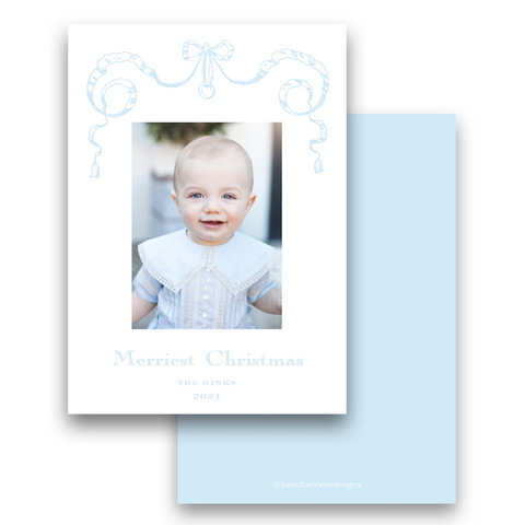 Vintage Blue Bow Portrait Holiday Card