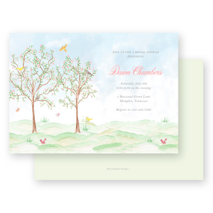 Watercolor Cherry Blossom Garden Scene Bridal Shower Invitation