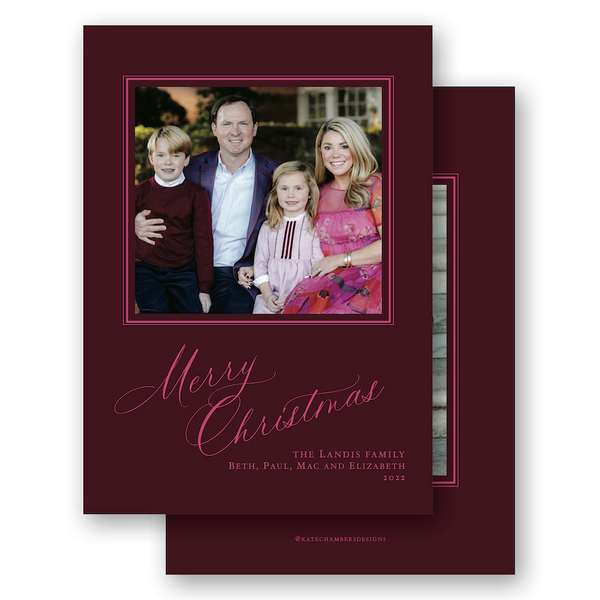 Slanted Cranberry and Pink Portrait Holiday Card