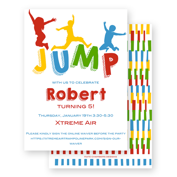 Boy's JUMP! Multicolored Silhouette Birthday Party Invitation