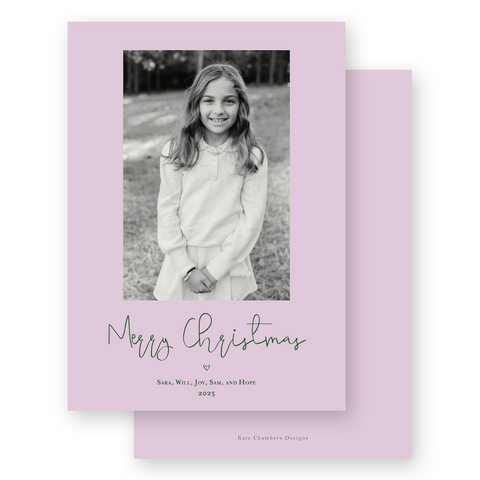 Lilac and Green Simple Script "Merry Christmas" Portrait Holiday Card