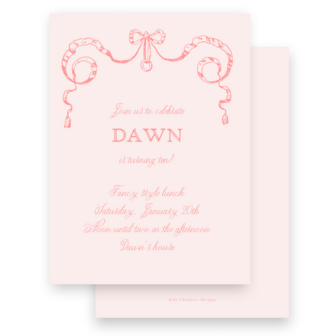 Pink Vintage Bow with Ribbon Birthday Party Invitation