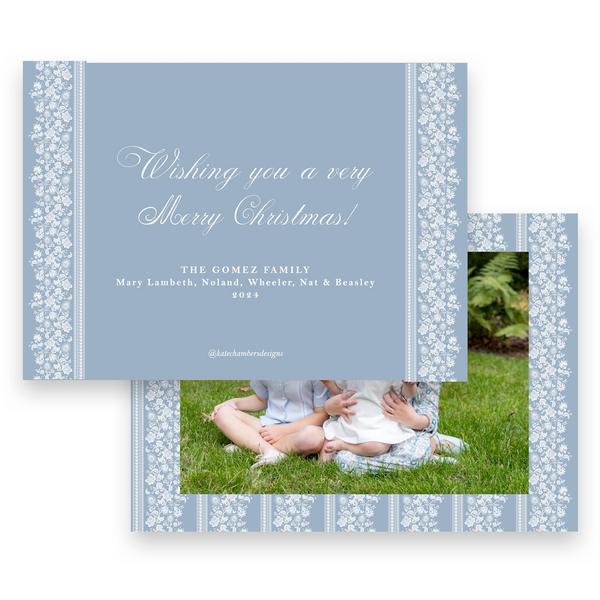 Blue Botanical Floral "Peace on Earth" Landscape Holiday Card
