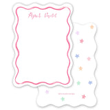 Girl's Watercolor Pink Wavy Die Cut Border With Stars Stationery