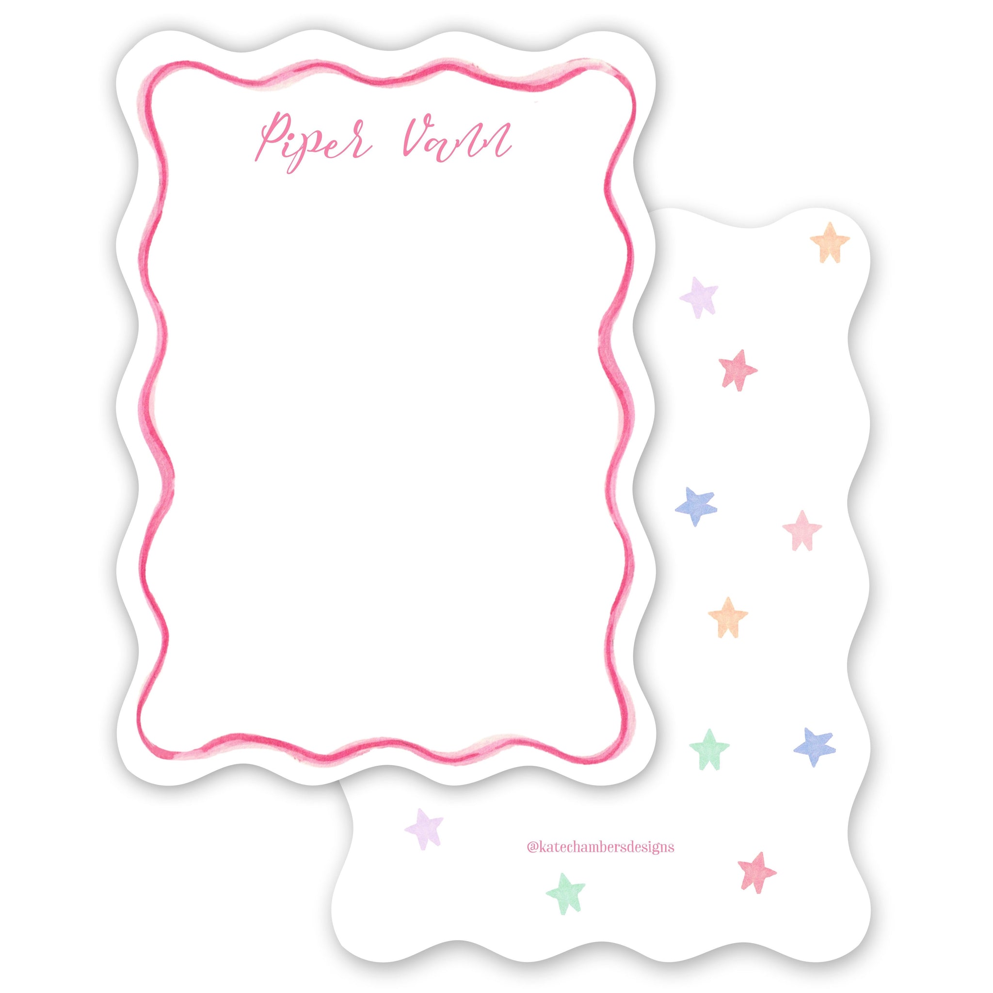 Girl's Watercolor Pink Wavy Die Cut Border With Stars Stationery