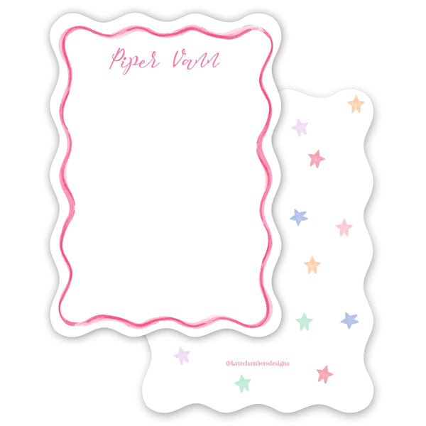 Girl's Watercolor Pink Wavy Die Cut Border With Stars Stationery