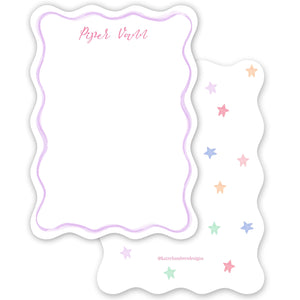 Girl's Watercolor Wavy Die Cut Border With Stars Stationery