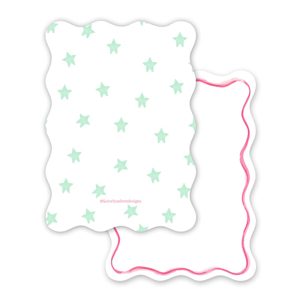 Girl's Watercolor Pink Wavy Die Cut Border With Stars Stationery