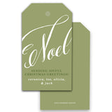 Slanted Green & White Noel Merry Christmas Holiday Gift Tag