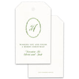 Green watercolor Wreath with Monogram Holiday Merry Christmas Gift Tag