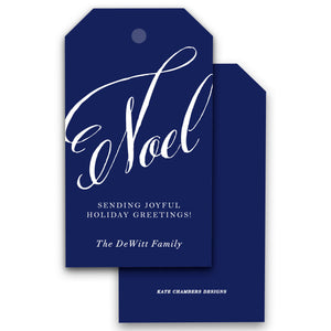 Slanted Noel navy Christmas Holiday Gift Tag enclosure card