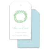 Wreath with Blue Ribbon Peace on Earth Christmas Holiday Gift Tag