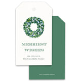 Watercolor Emerald Green Wreath Merry Christmas Customizable Gift Tag