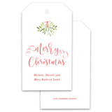 Watercolor Mistletoe Red Bow Christmas Holiday Gift Tag