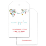 Watercolor Blue Ribbon "Peace, Joy Love" Holiday Gift Tag