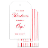 Watercolor Red and White Stripe Customizable Holiday Gift Tag