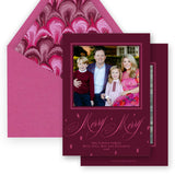 Burgundy and fuchsia "Merry Merry" + stars Holiday Card