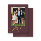 Chartreuse on burgundy "Merry" Holiday Card